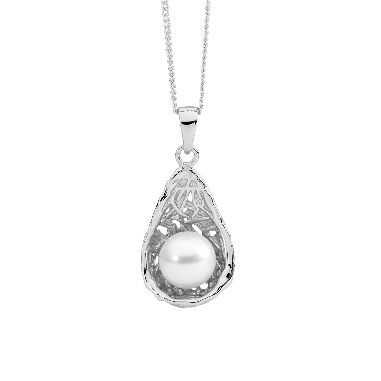 S/S FRESHWATER PEARL WEAVE BASKET PENDANT