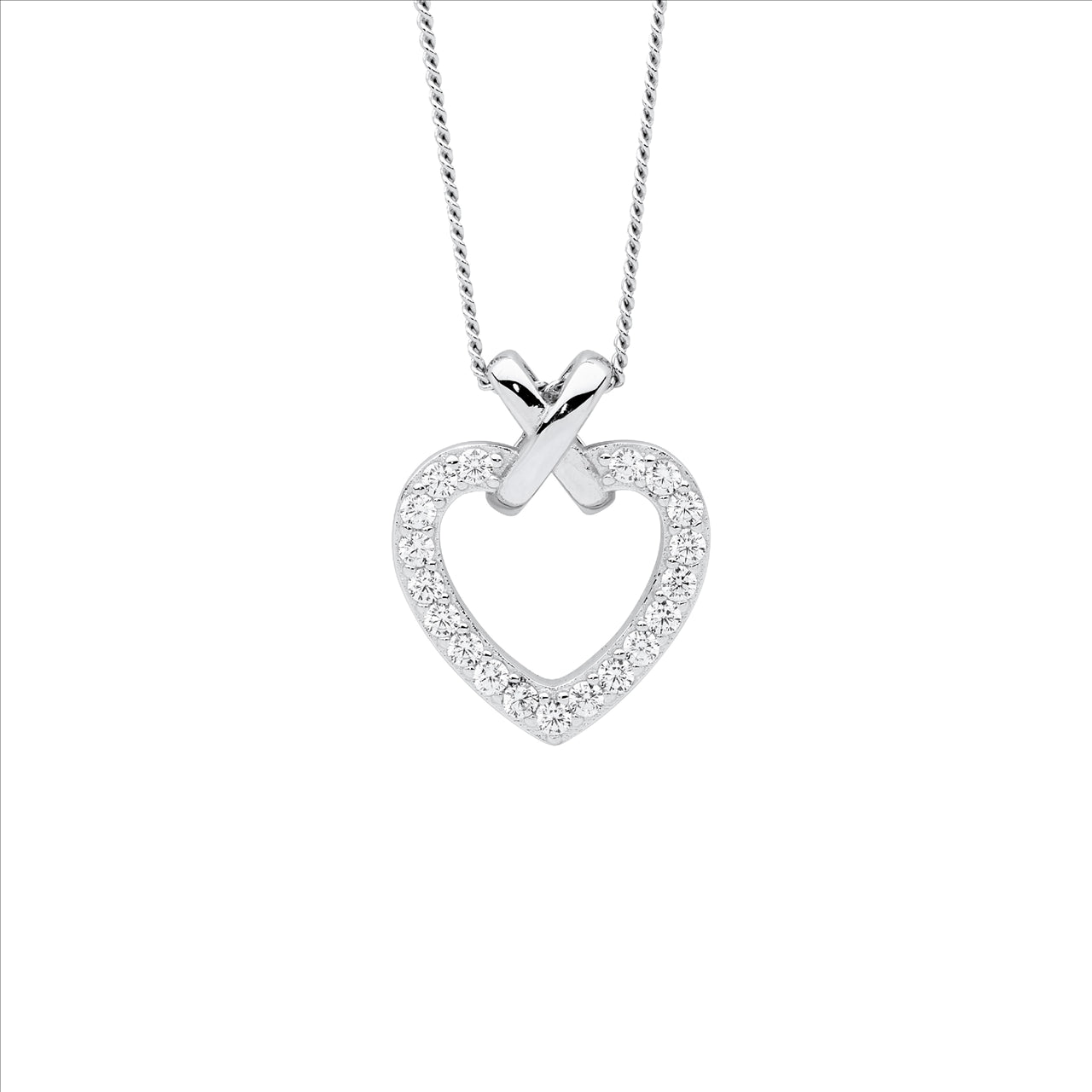 S/S C/Z HEART PENDANT WITH SILVER "X"