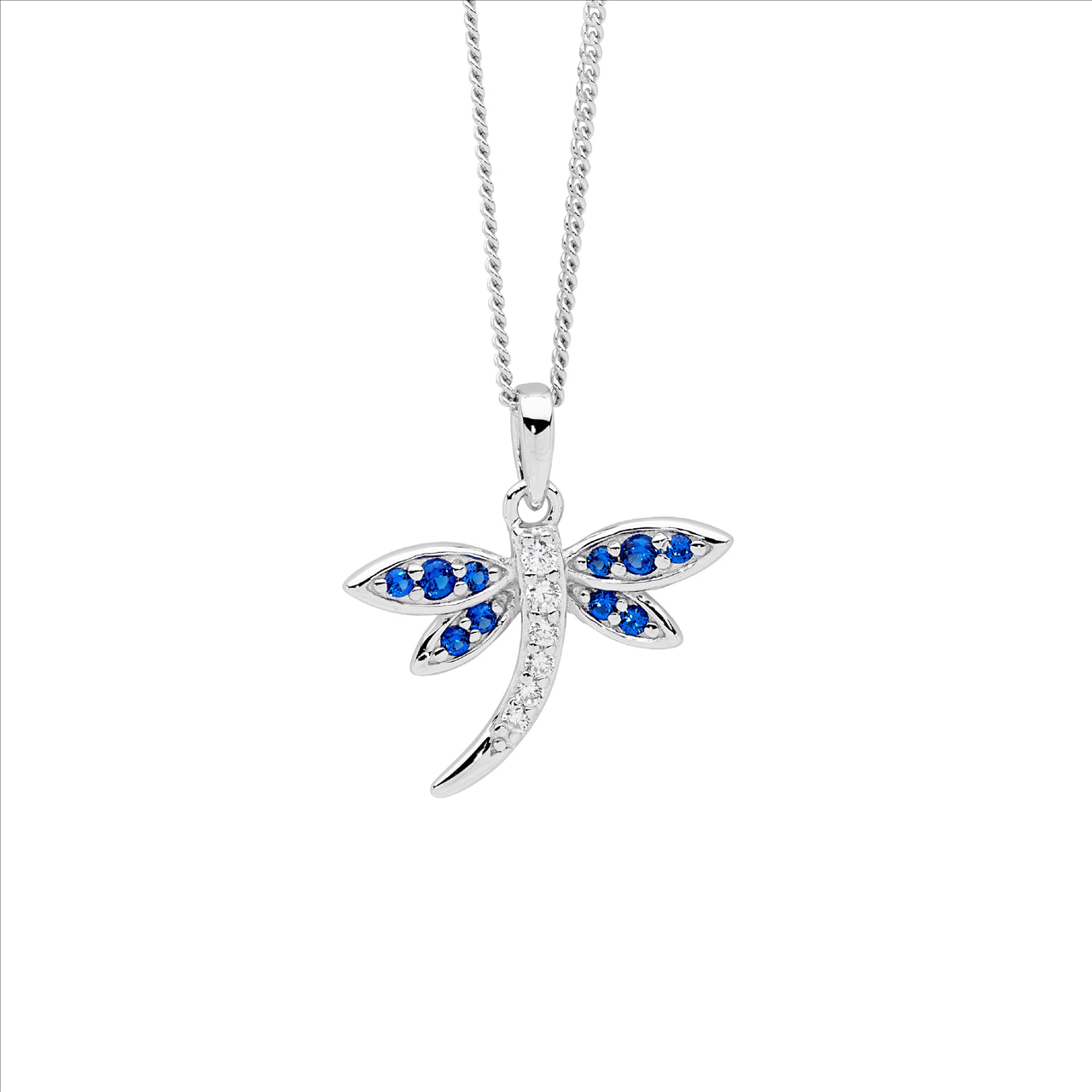 S/S C/Z DRAGONFLY PENDANT WITH BLUE C/Z WINGS