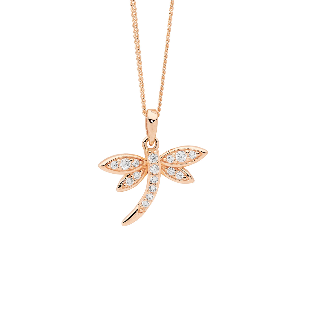 C/Z DRAGONFLY PENDANT - R/G PLATED