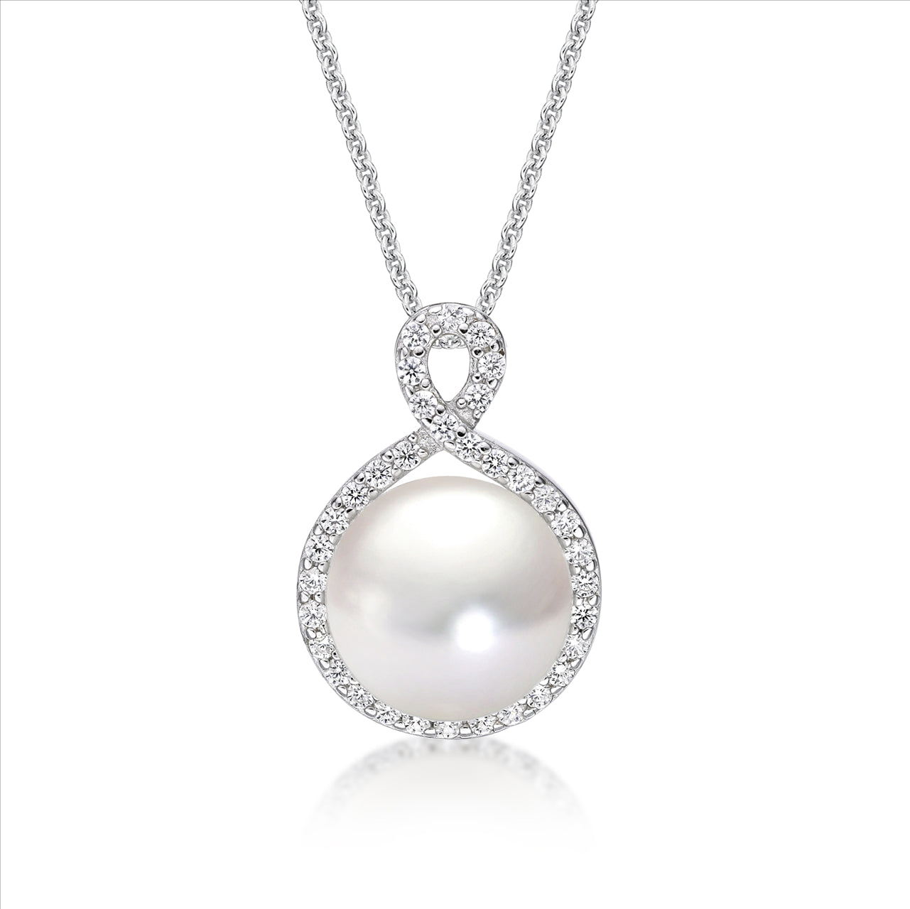S/S Ribbon Freshwater Pearl C/Z Pendant 10mm with Chain 45cm