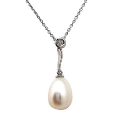 S/S Freshwater Pearl Drop Twist Pendant with Chain 45cm