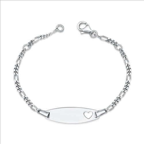S/S Childrens Figaro Heart ID Plate Bracelet 16cm