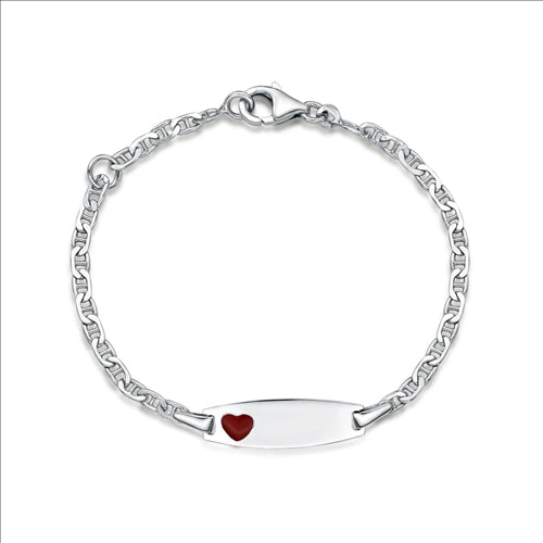 S/S Childrens Red Heart ID Plate Bracelet 16cm