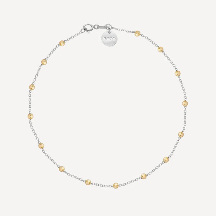 S/S Chain Anklet with Y/G Plated Balls - 23+3cm