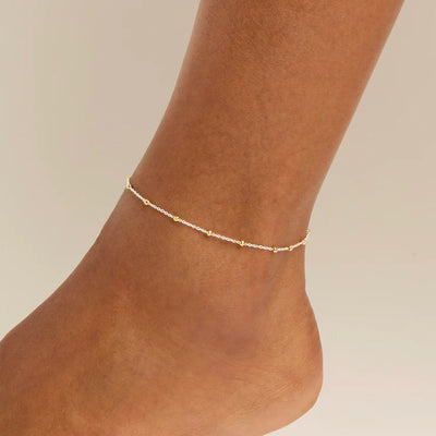 S/S Chain Anklet with Y/G Plated Balls - 23+3cm