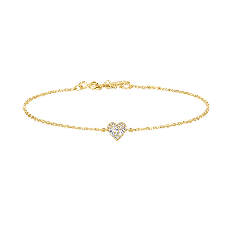 C/Z PAVE HEART BRACELET 16.5+2CM - Y/G PLATED