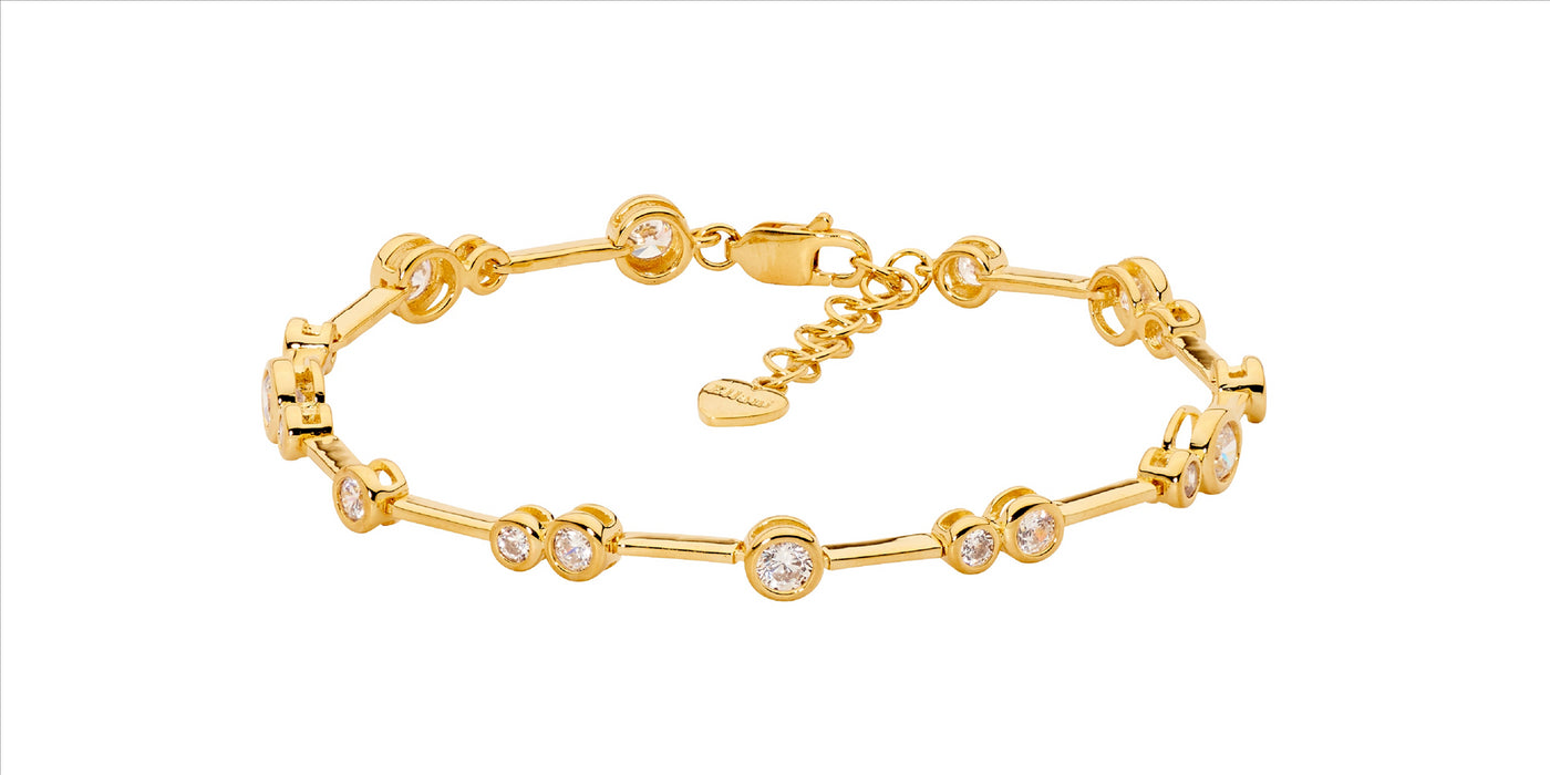 BEZEL SET C/Z BRACELET 17.5CM - Y/G PLATED