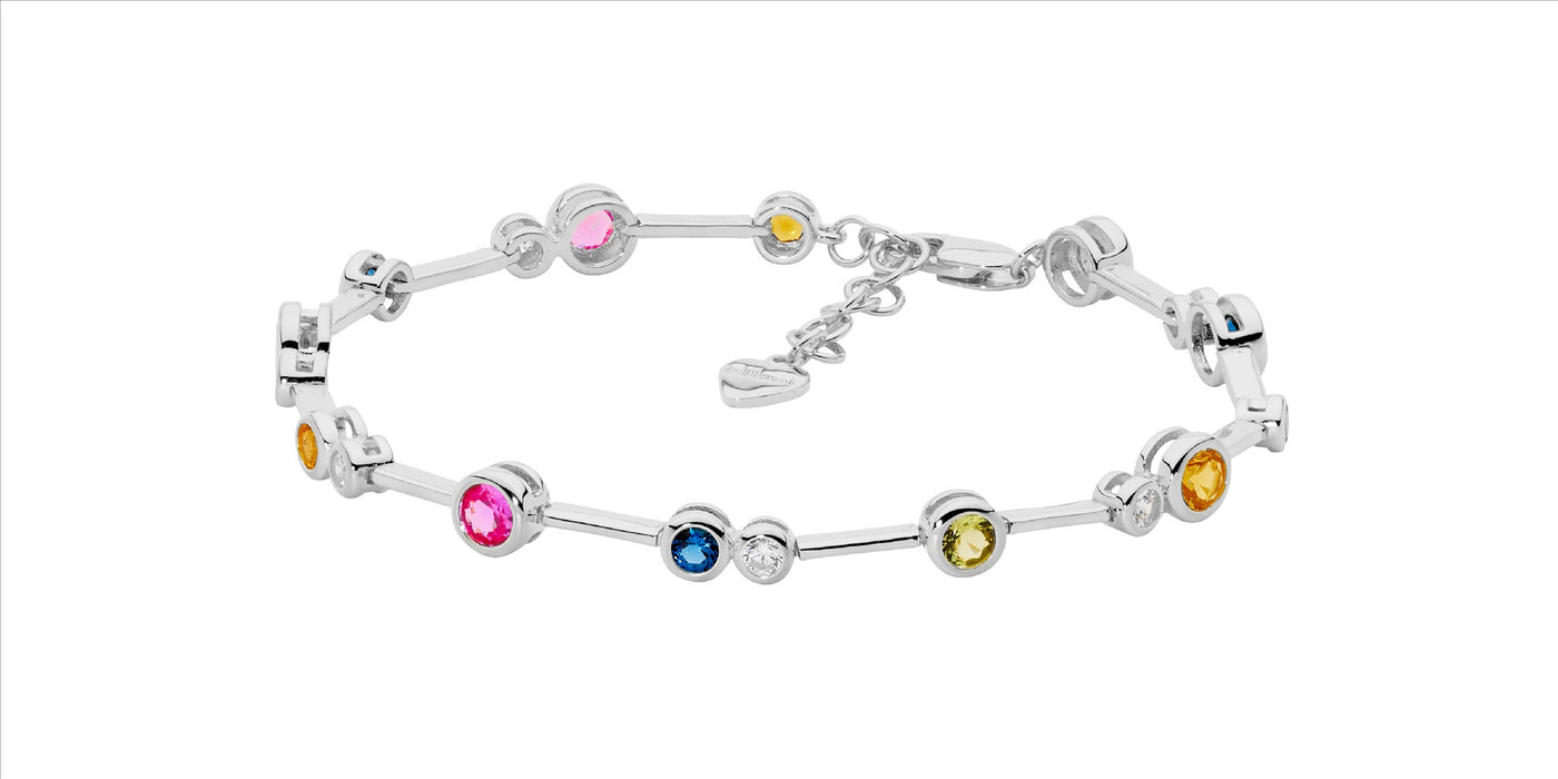 S/S BEZEL SET MULTI COLOUR C/Z BRACELET 17.5CM