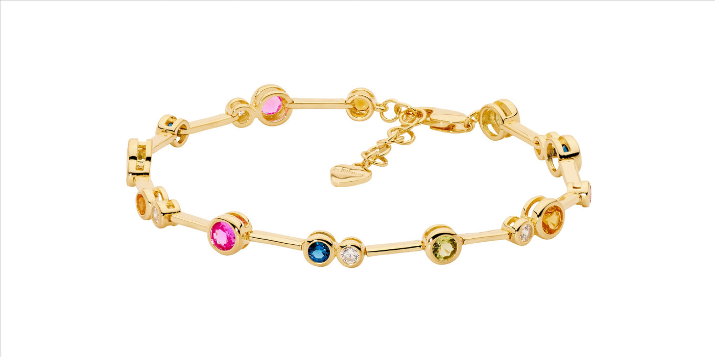 BEZEL SET MULTI COLOUR C/Z BRACELET 17.5CM - Y/G PLATED