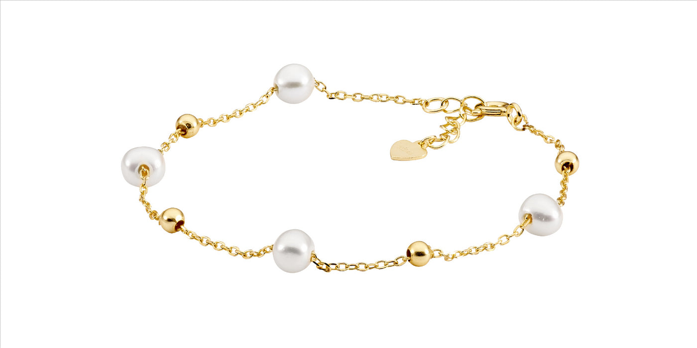 FRESHWATER PEARL AND BALL BRACELET 20CM - Y/G PLATED