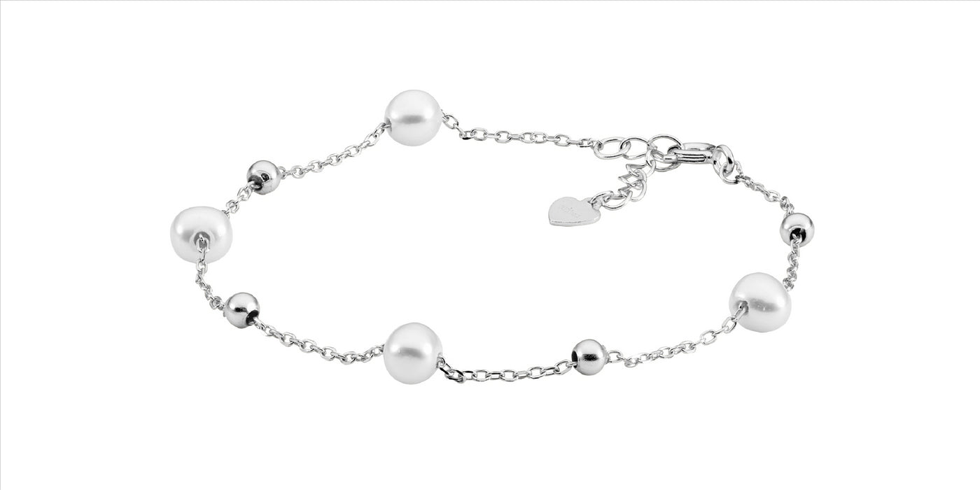 S/S FRESHWATER PEARL AND BALL BRACELET 20CM