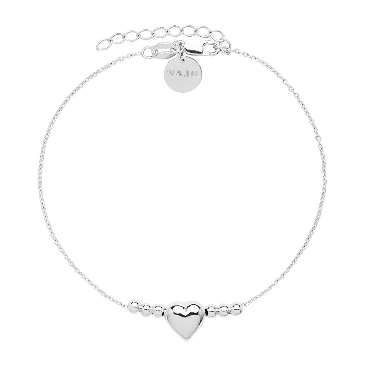 S/S Puff Heart and Beads Bracelet - 18+3cm