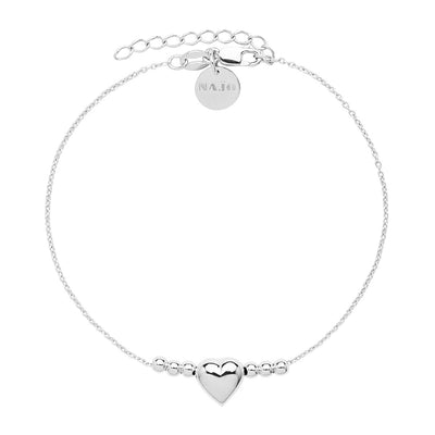 S/S Puff Heart and Beads Bracelet - 18+3cm
