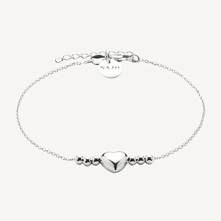 S/S Puff Heart and Beads Bracelet - 18+3cm