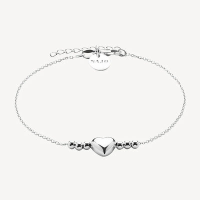S/S Puff Heart and Beads Bracelet - 18+3cm