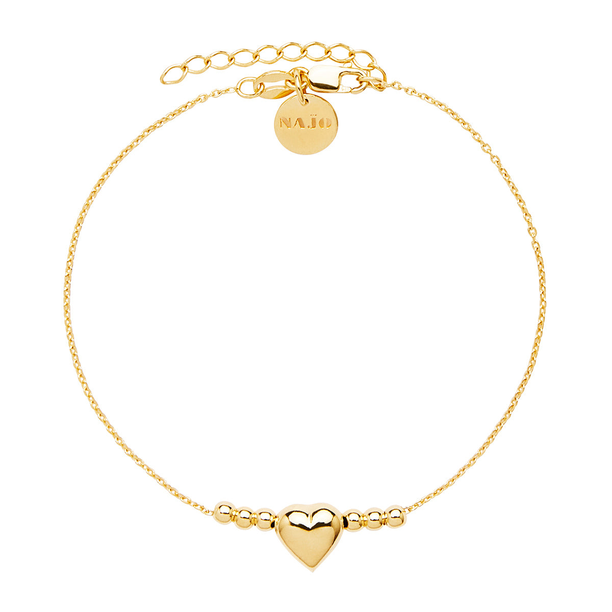 Puff Heart and Beads Bracelet - 18+3cm - Y/G Plated