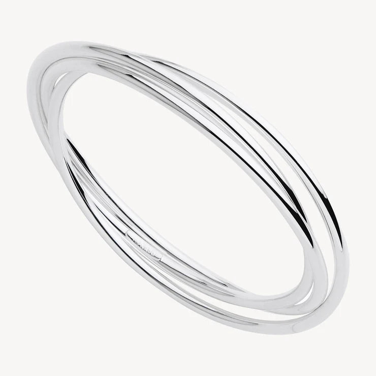 S/S 3x Hollow Round Tube Interlinked Bangles - 68mm
