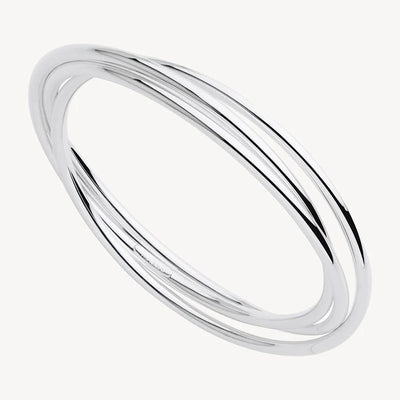 S/S 3x Hollow Round Tube Interlinked Bangles - 68mm
