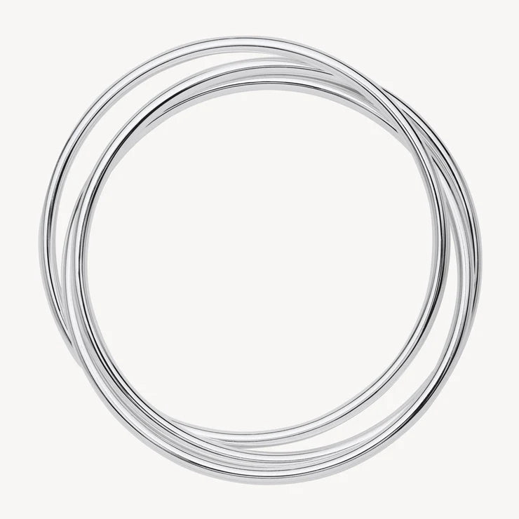 S/S 3x Hollow Round Tube Interlinked Bangles - 68mm