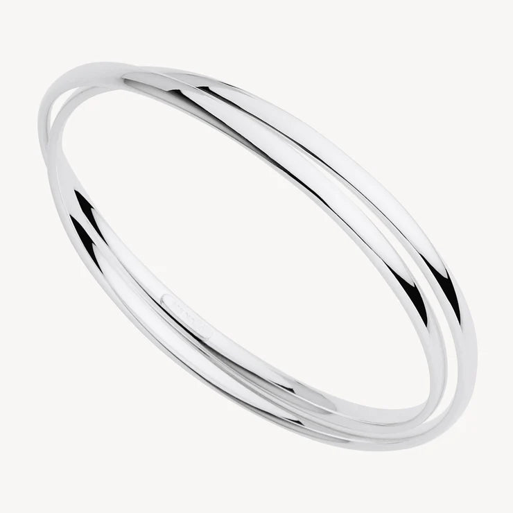 S/S 2x Hollow Round Tube Interlinked Bangles - 65mm