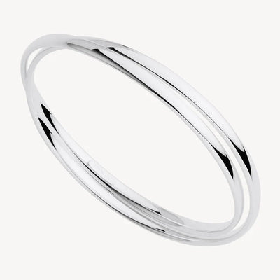 S/S 2x Hollow Round Tube Interlinked Bangles - 65mm