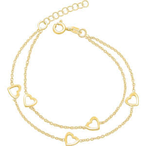 Double Row Heart Bracelet - 19cm - Y/G Plated