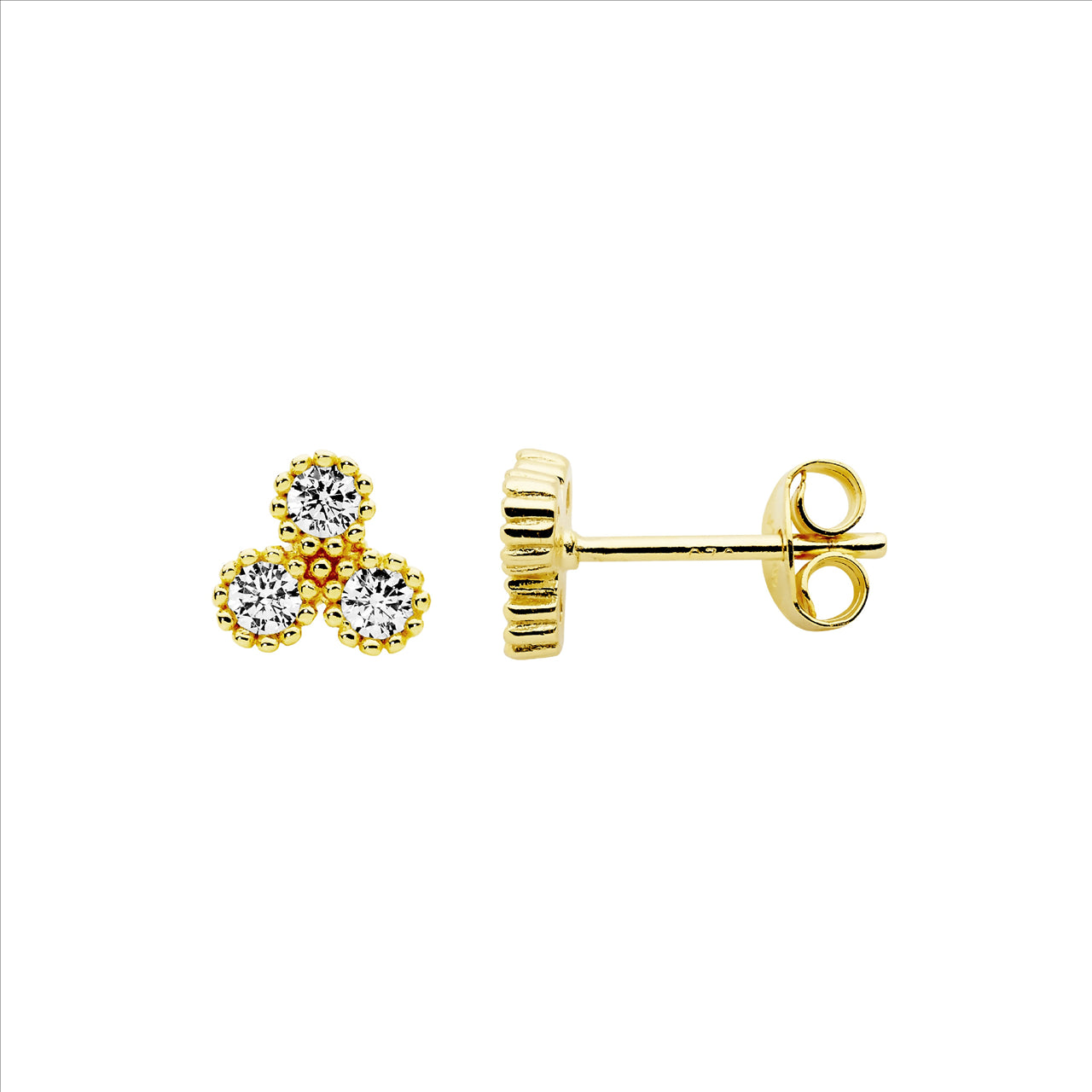 C/Z CLUSTER STUD EARRINGS - Y/G PLATED