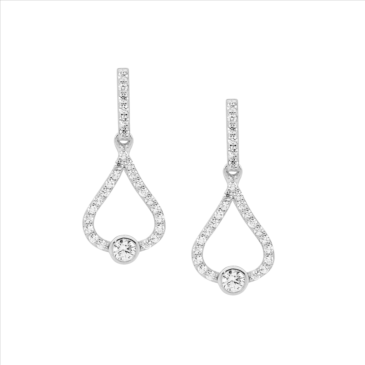 S/S C/Z OPEN TEAR DROP EARRINGS