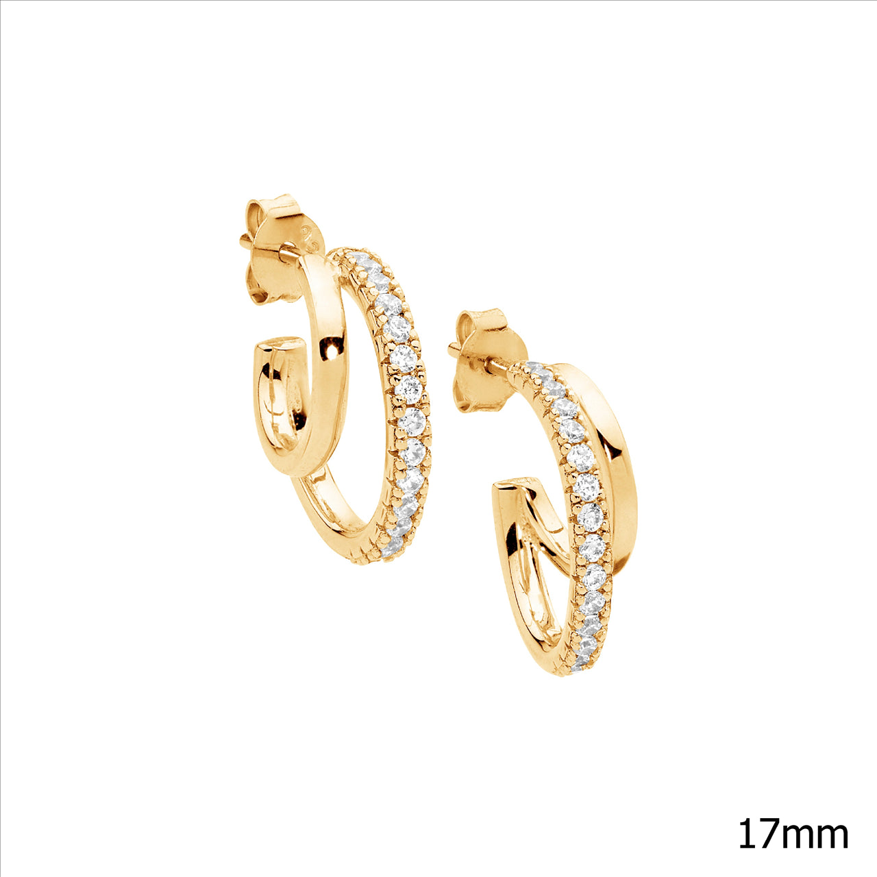 Double Hoop Earrings with C/Z 17mm - Y/G Plated