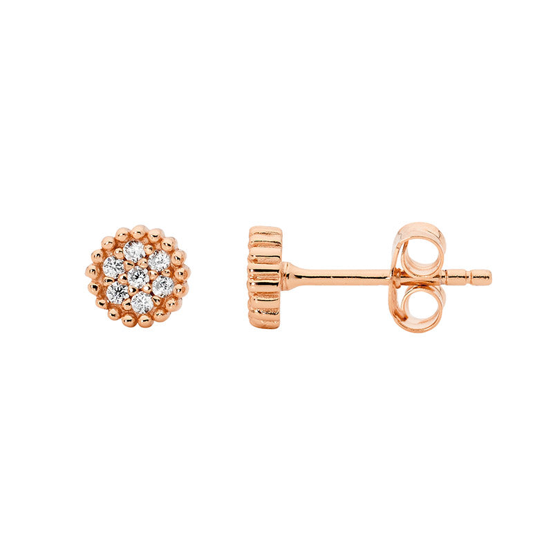 CROWN SET C/Z CLUSTER EARRINGS 5MM - R/G PLATED