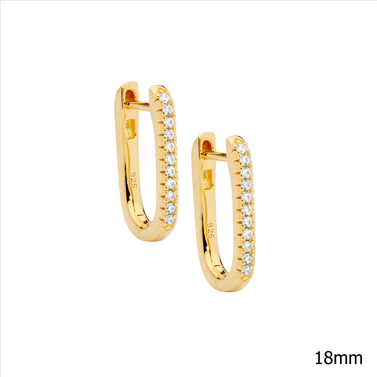 OVAL HOOP C/Z EARRINGS 18MM - Y/G PLATED
