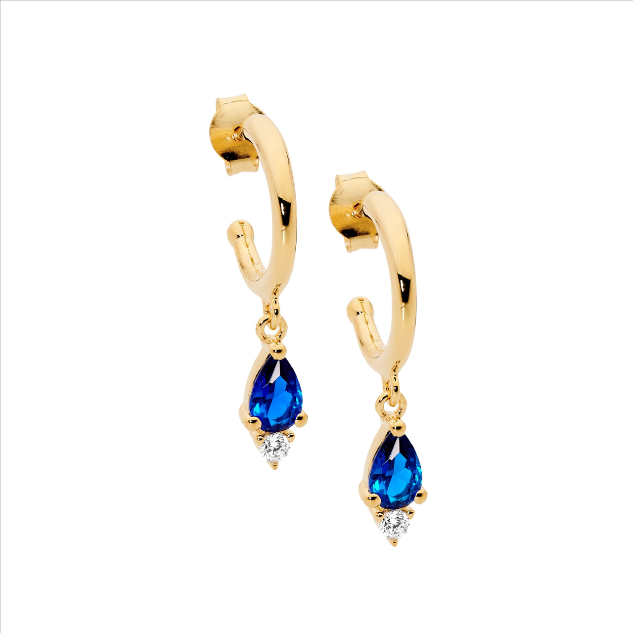 DROP EARRINGS WITH BLUE C/Z 13MM - Y/G PLATED
