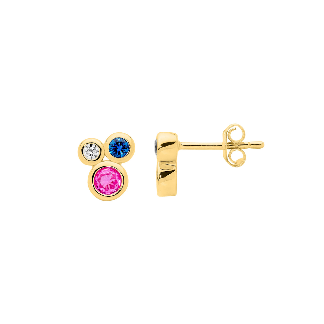 MULTI COLOUR C/Z CLUSTER EARRINGS - Y/G PLATED