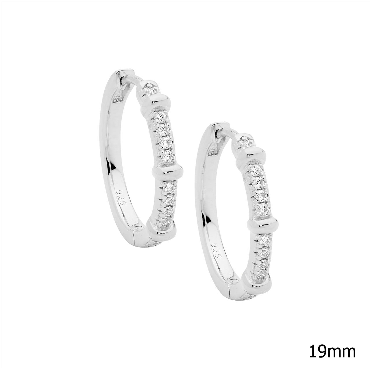 S/S C/Z HOOP EARRINGS WITH S/S BANDS 19MM