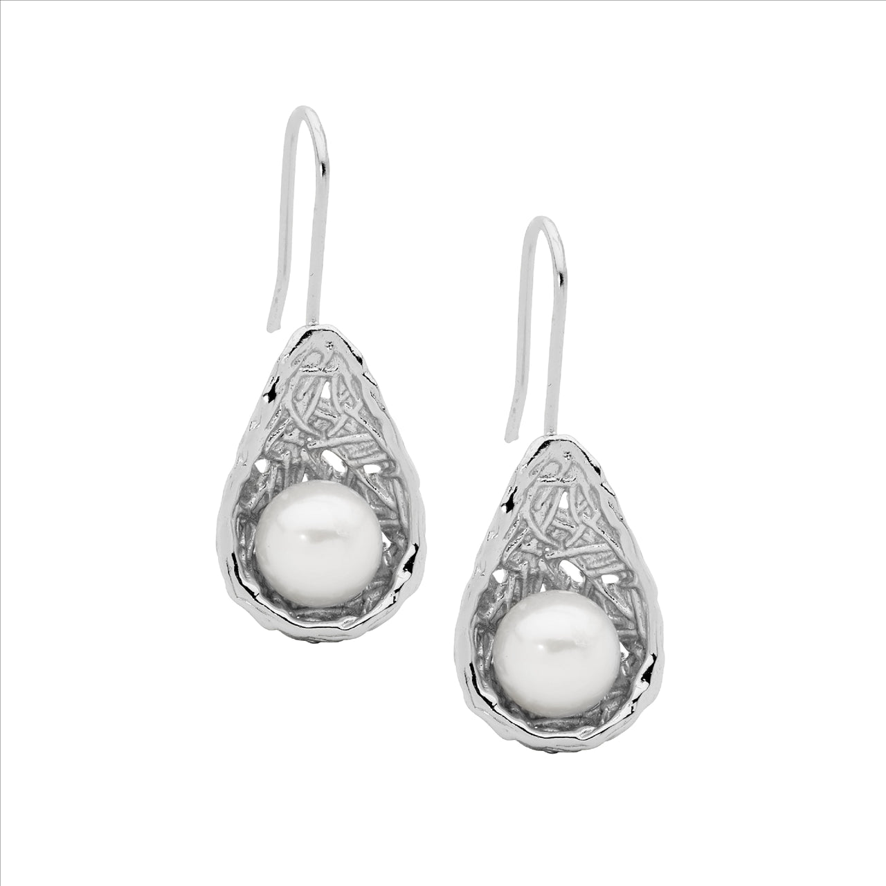 S/S FRESHWATER PEARL WEAVE BASKET EARRINGS