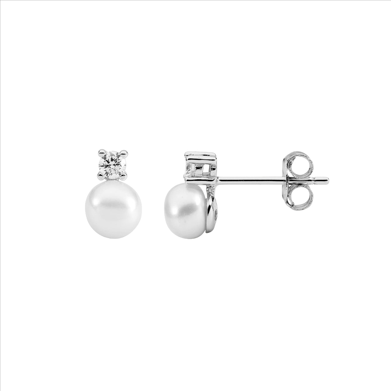 S/S C/Z AND FRESHWATER PEARL STUD EARRINGS