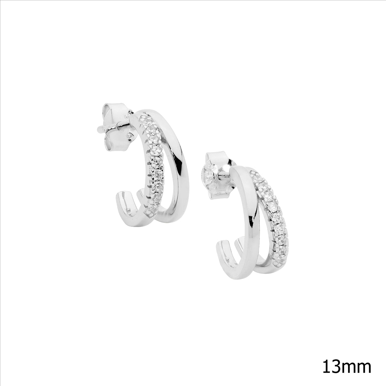 S/S C/Z DOUBLE SPLIT HOOP STUD EARRINGS 13MM