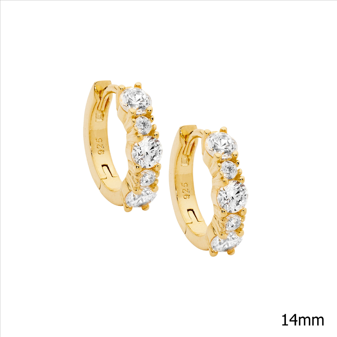 MULTI SIZE C/Z HOOP EARRINGS 14MM - Y/G PLATED