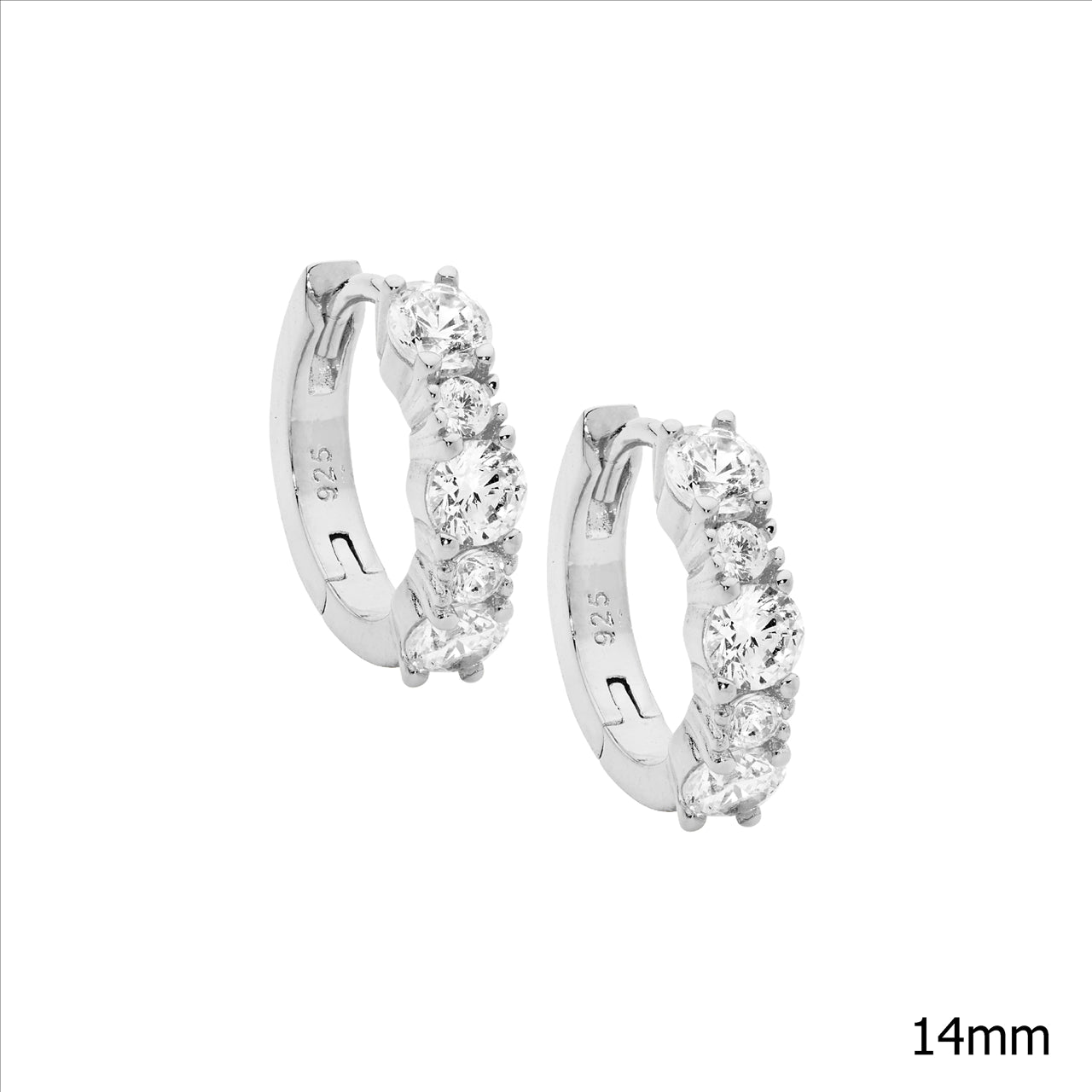 S/S MULTI SIZE C/Z HOOP EARRINGS 14MM