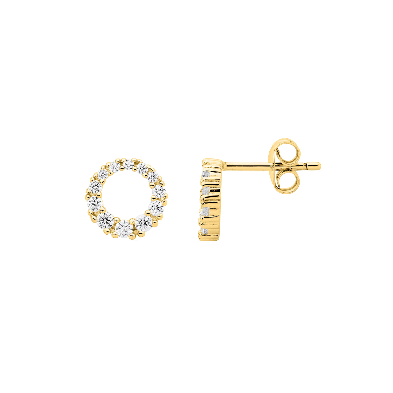 CIRCLE C/Z EARRINGS 9MM - Y/G PLATED
