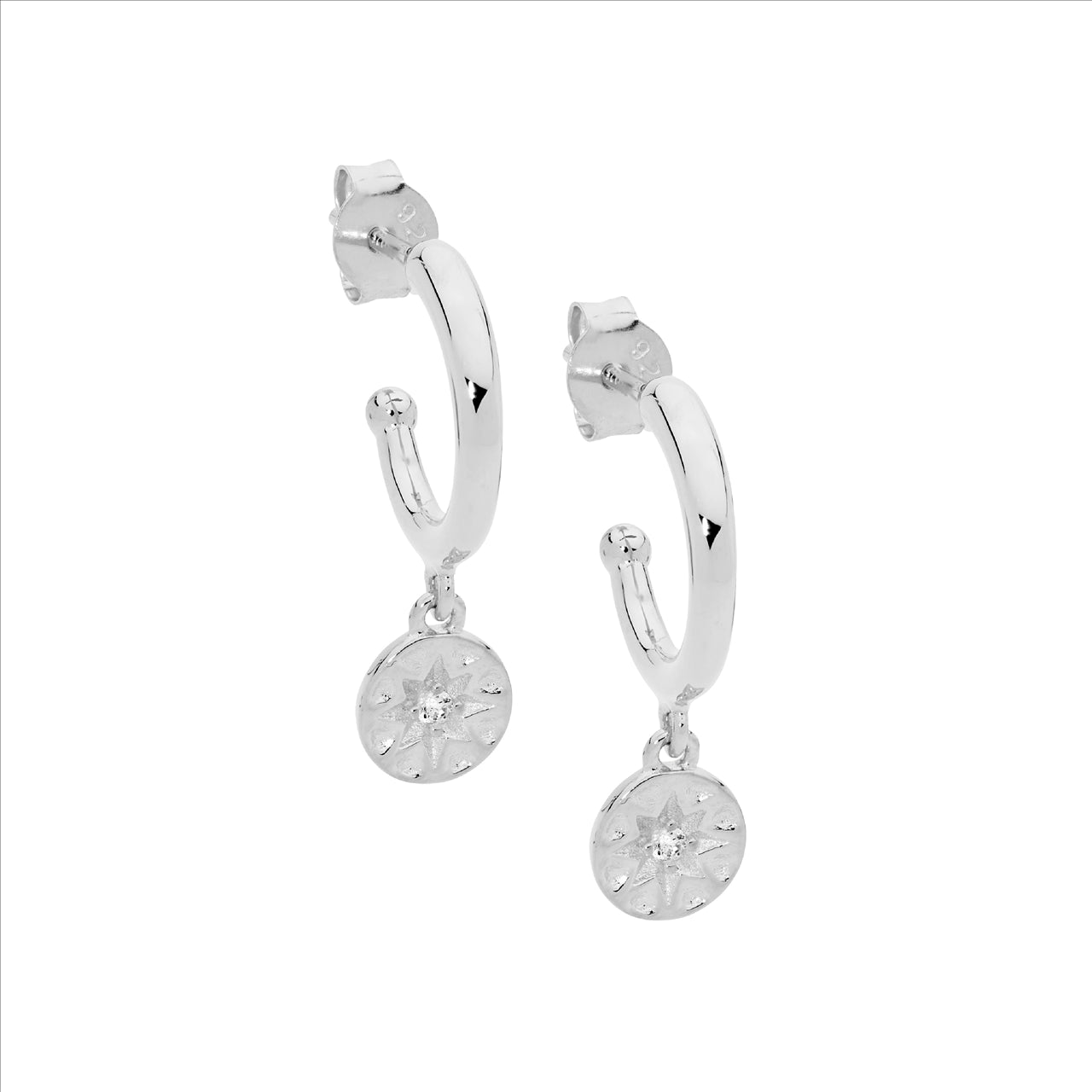 S/S C/Z STAR DISK HOOP EARRINGS 13MM