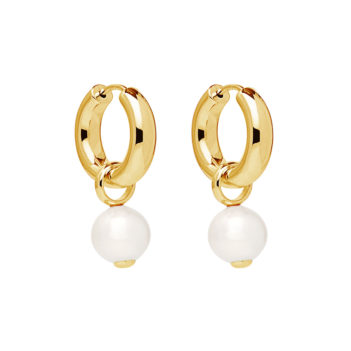Removable Freshwater Pearl Charm Huggies - Y/G Plated
