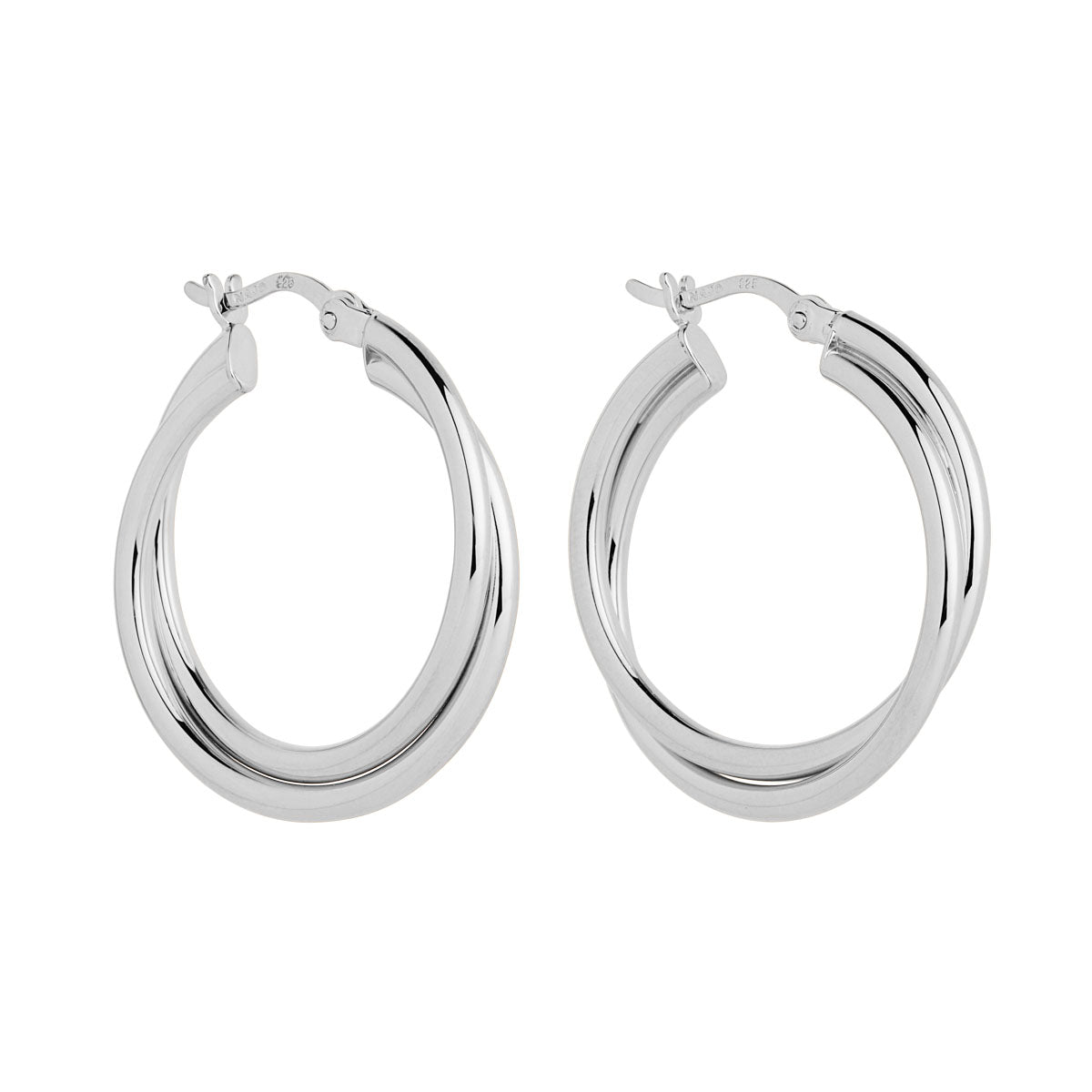 S/S Lever Clasp Double Tube Hoop Earrings - 4x25mm