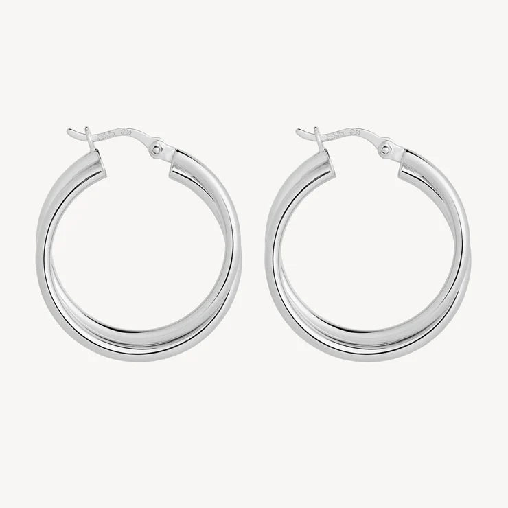 S/S Lever Clasp Double Tube Hoop Earrings - 4x25mm