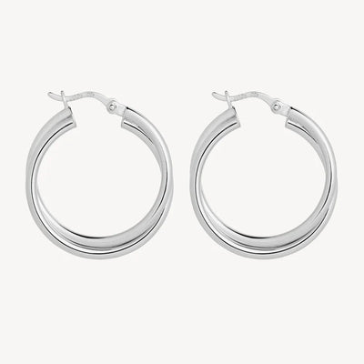 S/S Lever Clasp Double Tube Hoop Earrings - 4x25mm