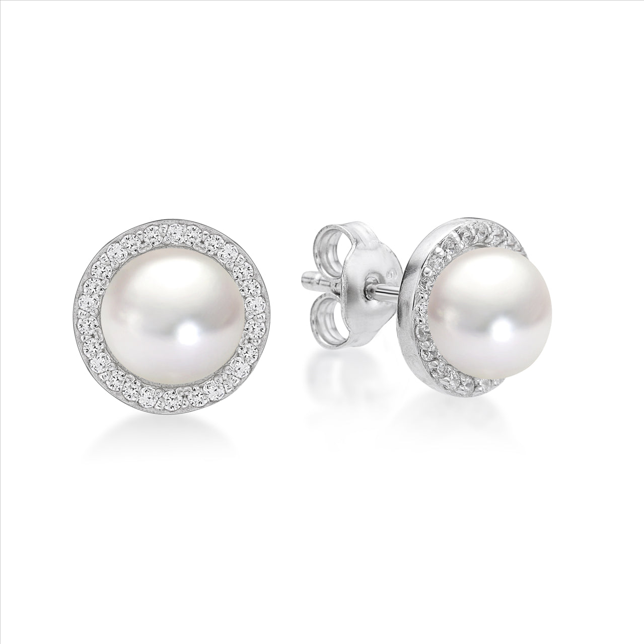 S/S Freshwater Pearl C/Z Cluster Earrings 6.5mm