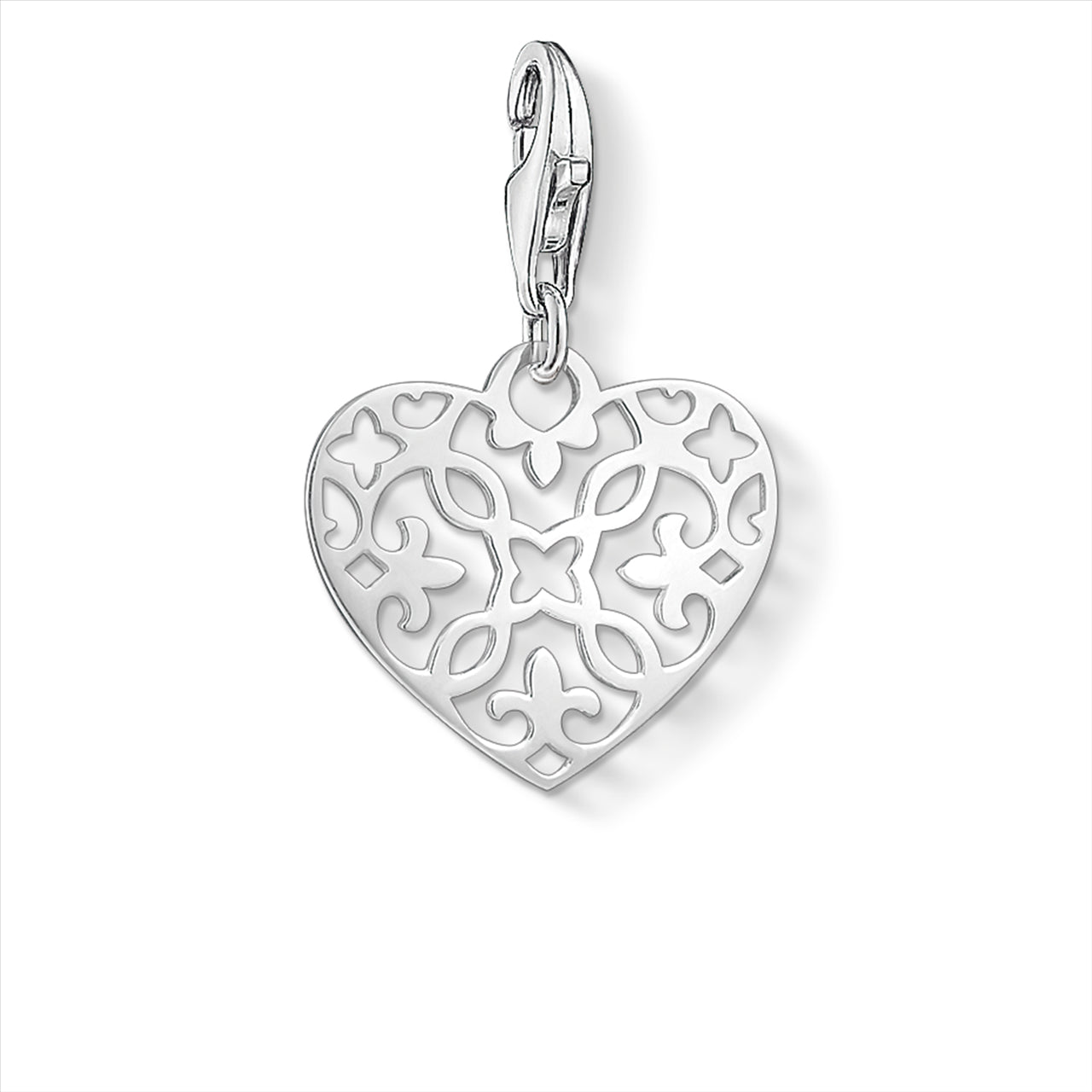 S/S ARABESQUE HEART CHARM WITH CHAIN