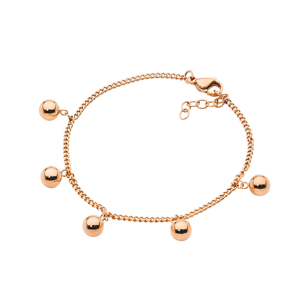 STAINLESS STEEL BALL BRACELET 17+2CM - R/G PLATED