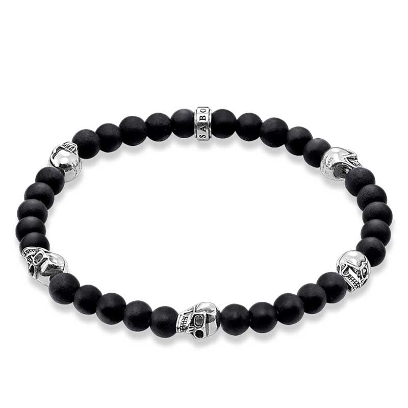 S/S MATTE OBSIDIAN SKULL BRACELET 19CM